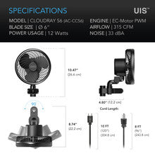 AC Infinity CLOUDRAY S6 Circulator 6" Clip Fan with Auto Oscillation