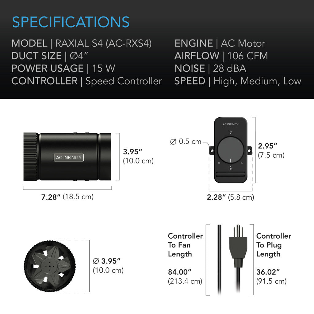 AC Infinity RAXIAL Inline Booster Duct Fans with Speed Controller