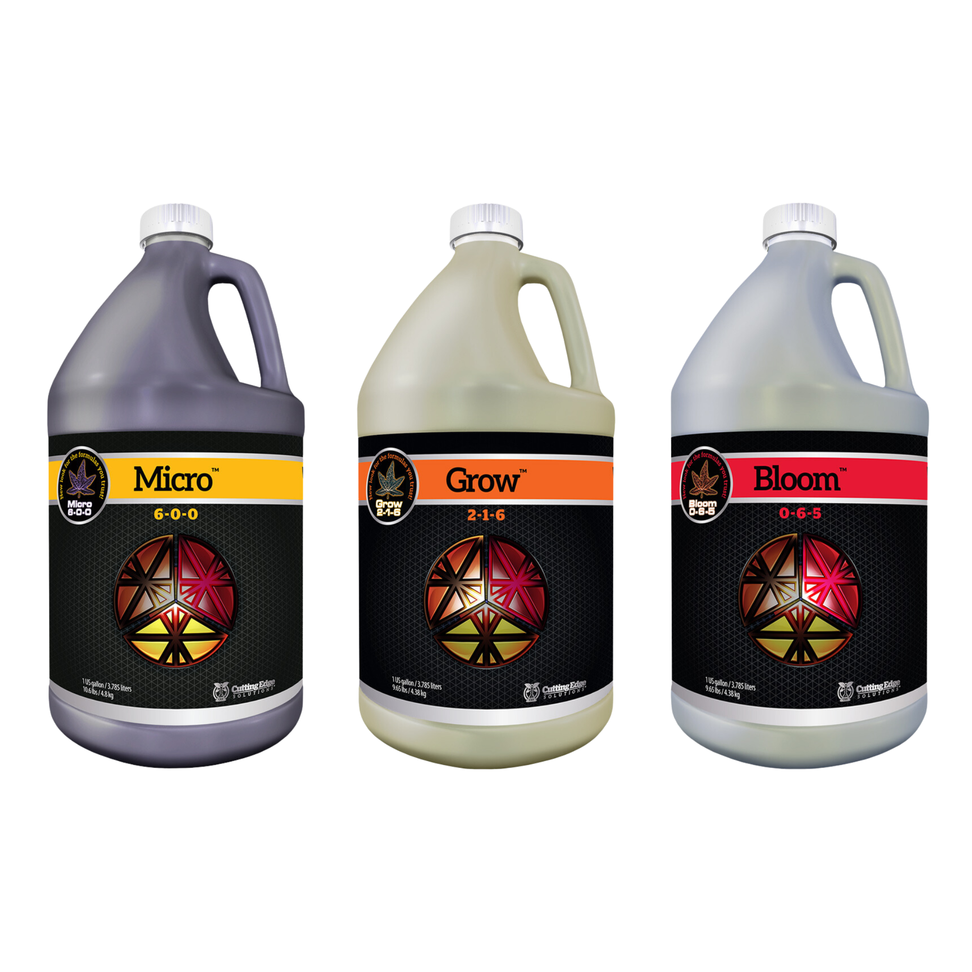 Cutting Edge Solutions 3-Part Base Family Liquid Nutrients - Micro, Grow, & Bloom Set