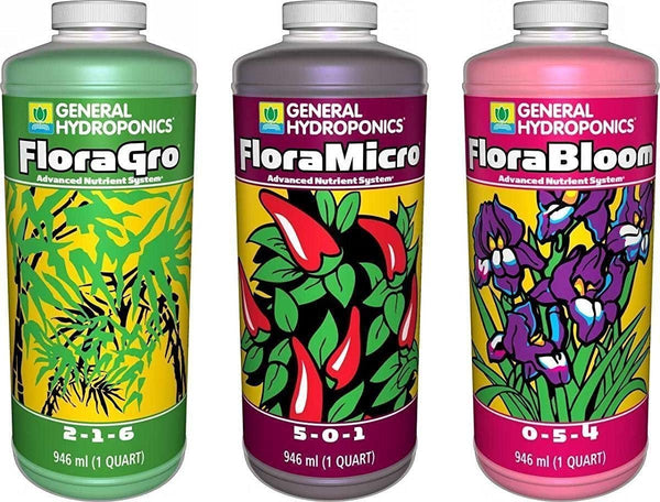 General Hydroponics Flora Series Original 3-Part Nutrient System: Grow, Micro & Bloom set